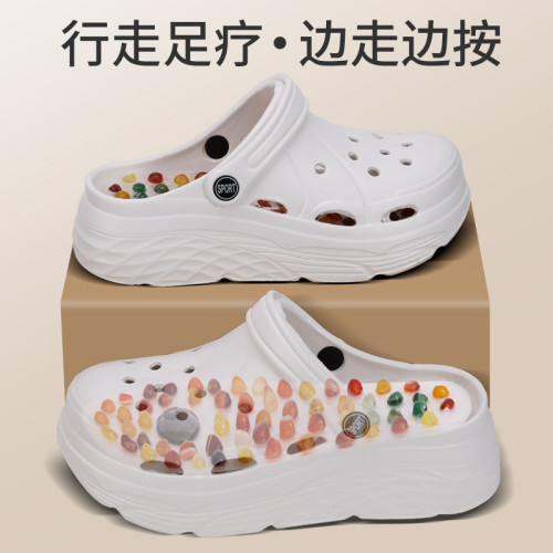 按摩拖鞋夏季2025新款洞洞鞋增高沙灘穿雲朵腳底穴位足療舒爽涼拖