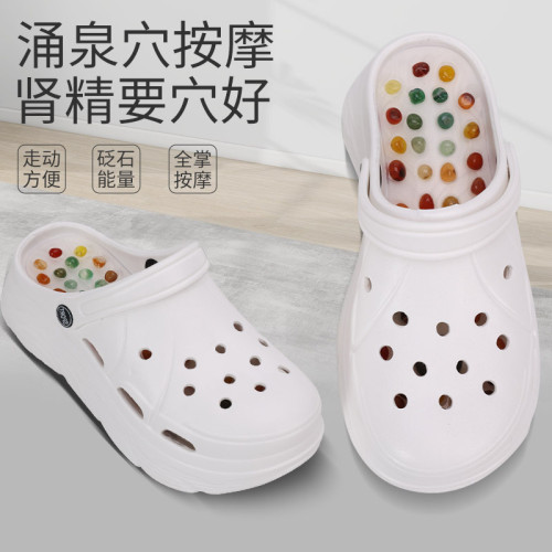 按摩拖鞋夏季2025新款洞洞鞋增高沙灘穿雲朵腳底穴位足療舒爽涼拖