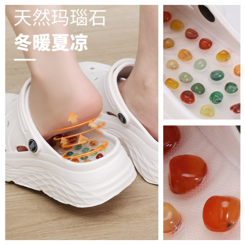 按摩拖鞋夏季2025新款洞洞鞋增高沙灘穿雲朵腳底穴位足療舒爽涼拖
