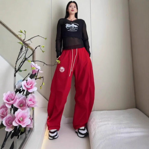 街舞潮牌長褲女2025春夏新款嘻哈爵士顯瘦刺綉繖兵拽步舞大香蕉褲