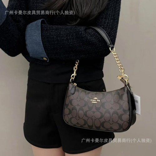 高版蔻家teri25印花月牙包時尚經典老花手提腋下包百搭單肩斜後背包