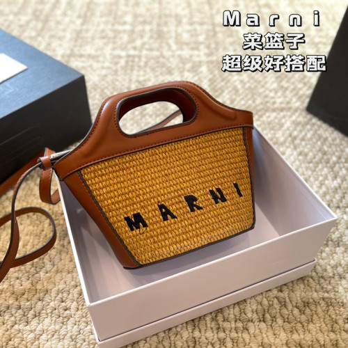 Marni瑪尼迷你菜籃子草編包夏季小包包拉菲草手拎單肩斜背女包潮