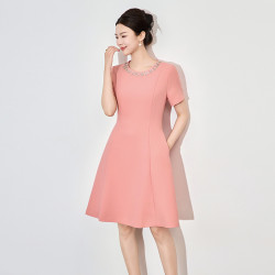 2502803-南油輕奢重工圓領釘鑽名媛氣質高級感收腰女春連衣裙