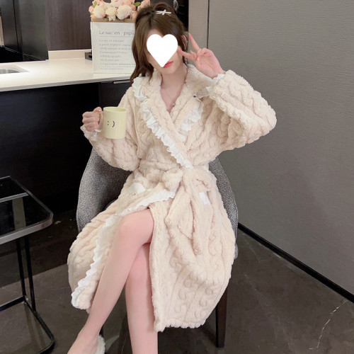 TY珊瑚絨睡袍女秋冬季網紅欲風系帶晨袍法蘭絨浴衣浴袍家居服睡