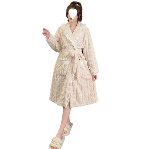 TY珊瑚絨睡袍女秋冬季網紅欲風系帶晨袍法蘭絨浴衣浴袍家居服睡