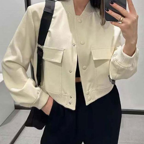 外套春秋季獨立站歐美女裝新款氣質通勤純色女式夾克