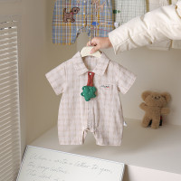 寶寶夏季連體衣2025新款輕薄透氣嬰幼兒外出服滿月百天哈衣襯衫爬