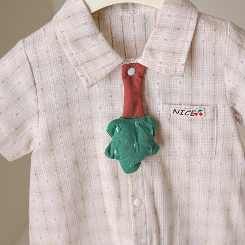 寶寶夏季連體衣2025新款輕薄透氣嬰幼兒外出服滿月百天哈衣襯衫爬