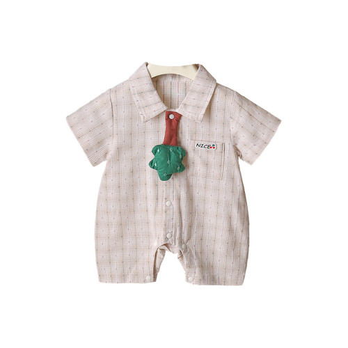 寶寶夏季連體衣2025新款輕薄透氣嬰幼兒外出服滿月百天哈衣襯衫爬
