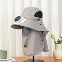 新款遮陽帽男女夏季防紫外線護脖防曬太陽能風扇帽戶外登山漁夫帽