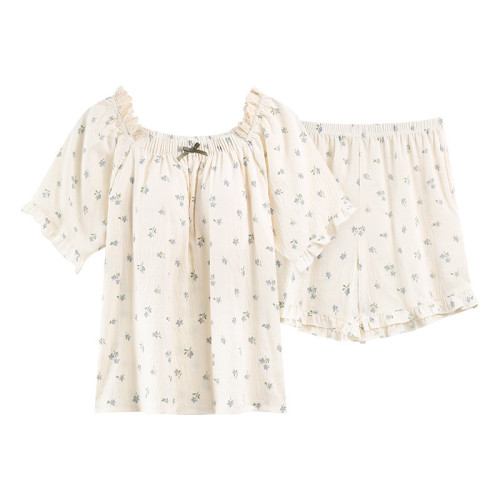 胸墊睡衣女夏季短袖短褲套頭可愛韓系甜美薄款碎花大碼家居服套裝