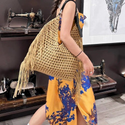 新款流蘇包包女手工編織包沙灘包通勤女士單肩包百搭大容量托特包