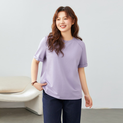 【簡約圓領氣質純色百搭顯瘦T恤】纖莉秀大碼女裝胖mm2025春新款
