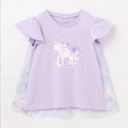 兒童短袖女童t恤時尚2025新款飛袖女寶寶衣服