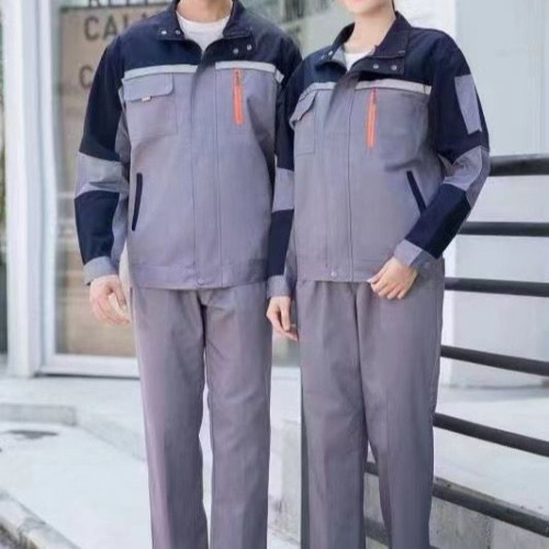 工作服套裝男士春秋耐磨加厚車間工地汽修反光勞保服上衣反光