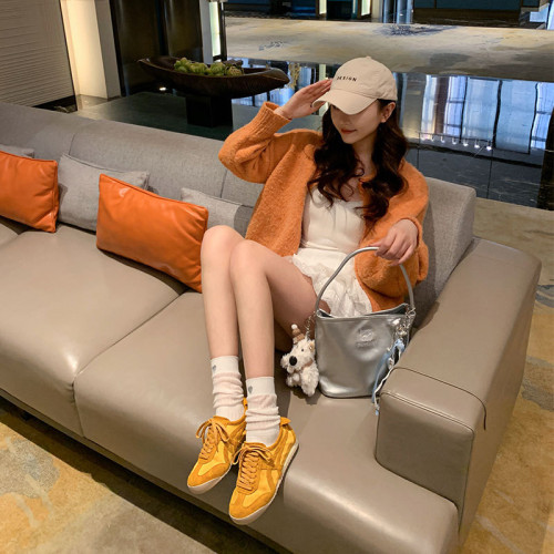 頭層牛皮+冰絲網布透氣復古德訓鞋女2025新款系帶休閒鞋運動板鞋