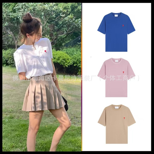 Ami kmns男女同款純棉短袖寬松休閒愛心圓領T恤夏季潮牌上衣