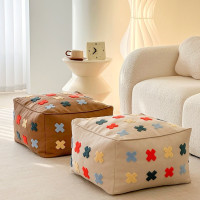 現代網紅坐墩北歐毛巾綉坐墊 客廳豆袋方凳 簡約入戶換鞋凳