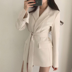 高級質感小西裝2024秋Chic復古港風韓版收腰系帶氣質西裝外套女潮