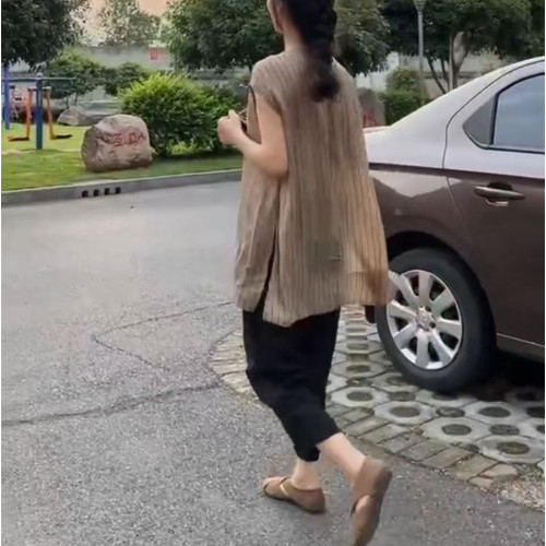 25088大愛美依緣2025夏季新款無袖寬松竪條紋上衣簡約哈倫褲女潮