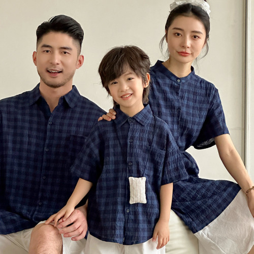 日系學院風格子母女裝連衣裙撞色洋氣襯衫母子裝高定度假風家庭裝