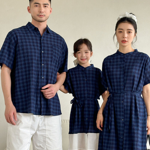 日系學院風格子母女裝連衣裙撞色洋氣襯衫母子裝高定度假風家庭裝