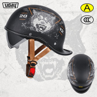 VDAY復古頭盔瓢盔大碼翹半盔加厚減震電動摩托車機車男女夏季半盔