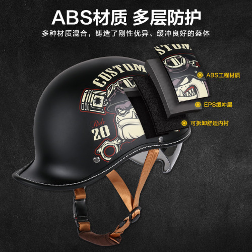 VDAY復古頭盔瓢盔大碼翹半盔加厚減震電動摩托車機車男女夏季半盔