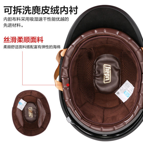 VDAY復古頭盔瓢盔大碼翹半盔加厚減震電動摩托車機車男女夏季半盔