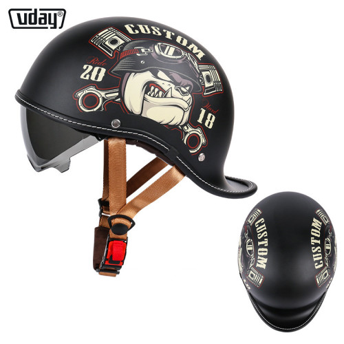 VDAY復古頭盔瓢盔大碼翹半盔加厚減震電動摩托車機車男女夏季半盔