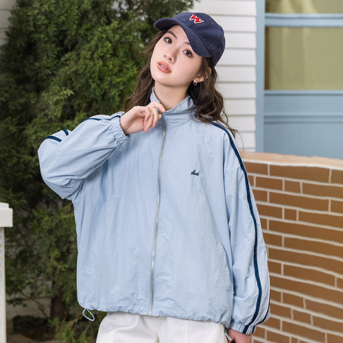 女童風衣外套2025年春季新款女大童初中生防曬服寬松休閒立領外套