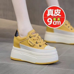 女鞋小白鞋內增高厚底真皮板鞋2025春秋款休閒運動鞋女士小個子鞋
