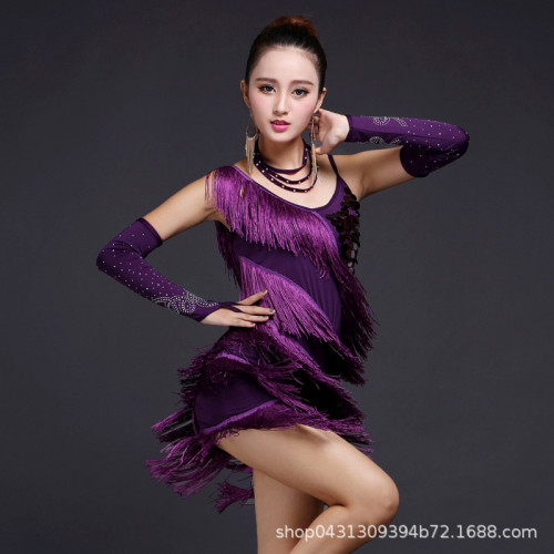 夜店表演拉丁舞服裝演出服比賽服亮片流蘇連衣裙套裝