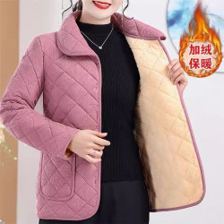 保暖新款短款中老年媽媽休閒寬松外套女士棉衣加絨棉服短棉襖