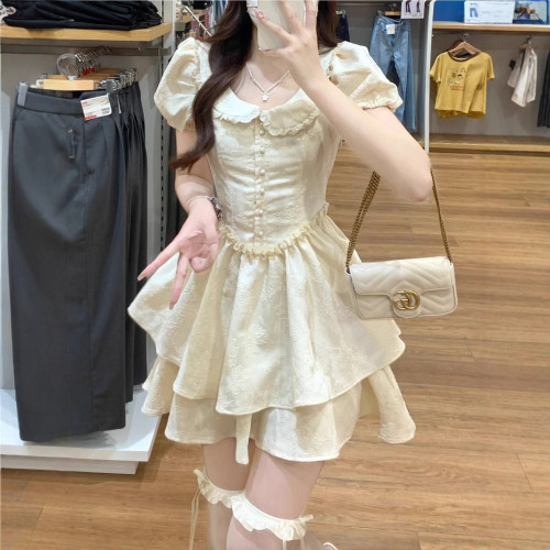 法式初戀娃娃領連衣裙女小個子夏季在逃公主蛋糕裙收腰仙女蓬蓬裙