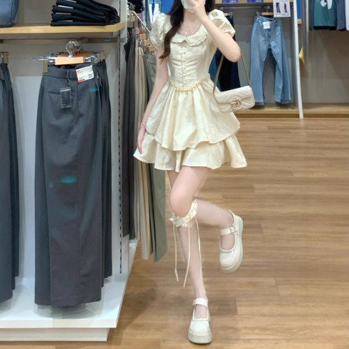 法式初戀娃娃領連衣裙女小個子夏季在逃公主蛋糕裙收腰仙女蓬蓬裙
