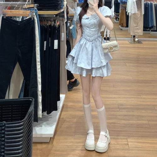 法式初戀娃娃領連衣裙女小個子夏季在逃公主蛋糕裙收腰仙女蓬蓬裙