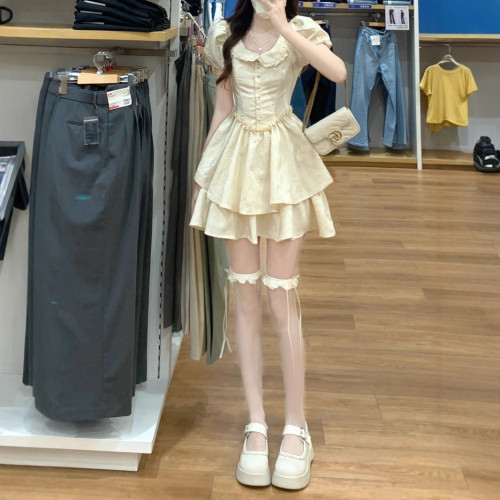 法式初戀娃娃領連衣裙女小個子夏季在逃公主蛋糕裙收腰仙女蓬蓬裙