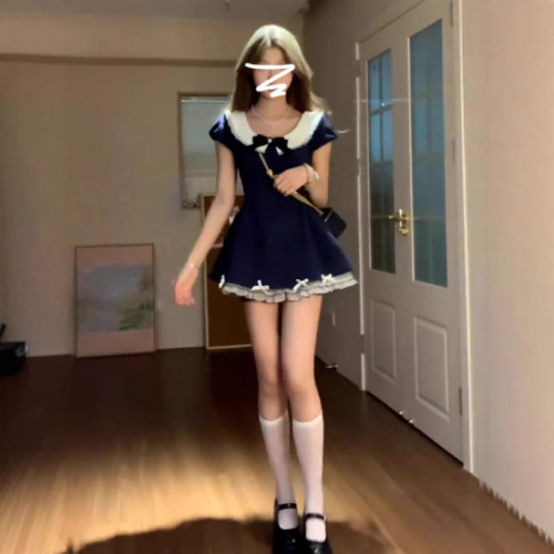 公主千金風短裙夏季收腰顯瘦設計感純欲甜美蝴蝶結氣質連衣裙女