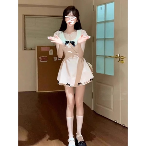 公主千金風短裙夏季收腰顯瘦設計感純欲甜美蝴蝶結氣質連衣裙女