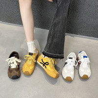 歪頭復古真皮德訓女鞋2025夏季新款戶外百搭休閒軟底運動鞋女