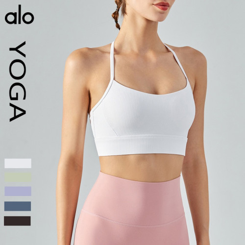 Alo yogaT字背掛脖吊帶美背文胸防震運動內衣帶胸墊瑜伽健身背心