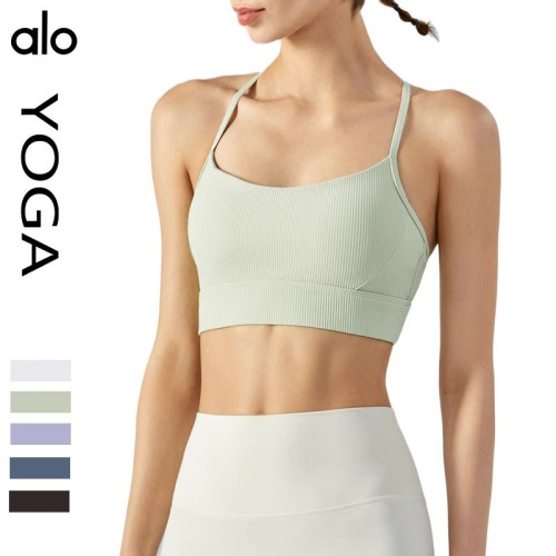 Alo yogaT字背掛脖吊帶美背文胸防震運動內衣帶胸墊瑜伽健身背心