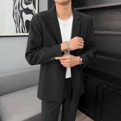 2024韓版潮流男士上衣帥氣寬松港風西裝外套男春秋百搭休閒西服