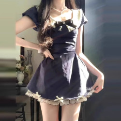 法式學院風粉色連衣裙子女夏季春新款小個子收腰字蓬蓬短裙