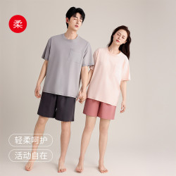 情侶睡衣女夏天薄款透氣棉短袖短褲套頭寬松家居服套裝兩件可外穿