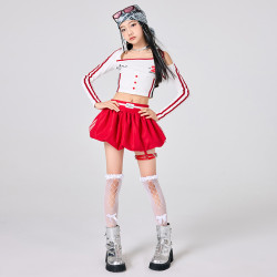 六一女童爵士舞服裝兒童街舞潮服演出服小學生蕾絲走秀表演服套裝