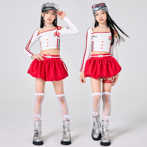六一女童爵士舞服裝兒童街舞潮服演出服小學生蕾絲走秀表演服套裝