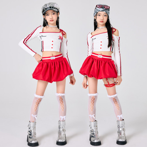 六一女童爵士舞服裝兒童街舞潮服演出服小學生蕾絲走秀表演服套裝