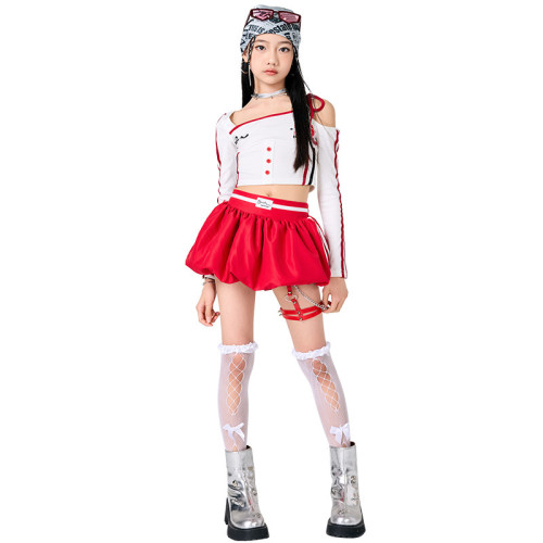 六一女童爵士舞服裝兒童街舞潮服演出服小學生蕾絲走秀表演服套裝